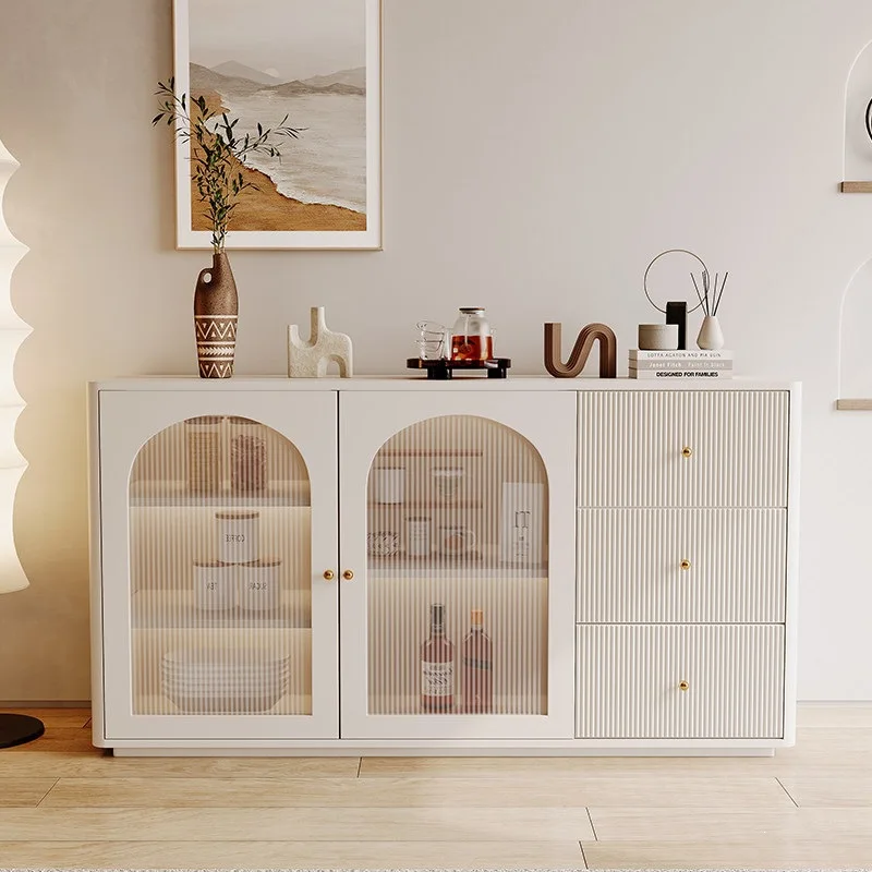 Cream style dining cabinet French solid wood locker living room integrated wall cabinet living room dining room