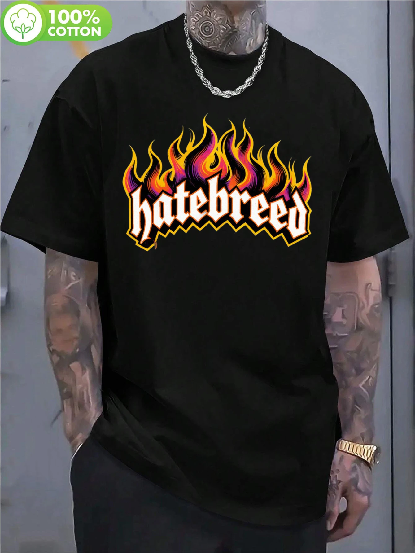 Men's & Women's Y2K Retro Flame T-Shirt - Hatebreed Print, Oversized Streetwear Fit, Soft Breathable Crewneck Tee Suitable for Casual Wear, Gym, Outdoor Activities - Unisex Retro Flame Shirt (Men's & Women's)