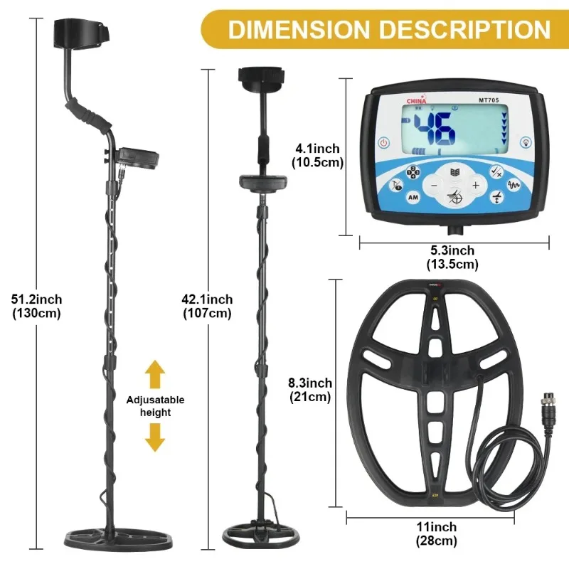 MT705 Professional Underground Metal Detector High Sensitivity Waterproof Search Coil Metal Detecting Tool Treasure Pinpointer