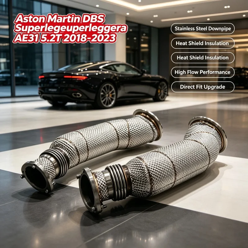 SS304 Stainless Steel Exhaust Downpipe With Thermal Heat Shield for Aston Martin DBS Superleggera AE31 5.2T 2018-2023