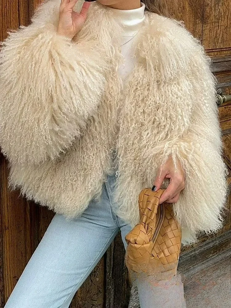 

KONDALA Vintage Casual Chic Women Fur Coat Solid O-Neck Single Breasted Faux Fur Top Fashion 2024 Autumn Winter Holiday Top