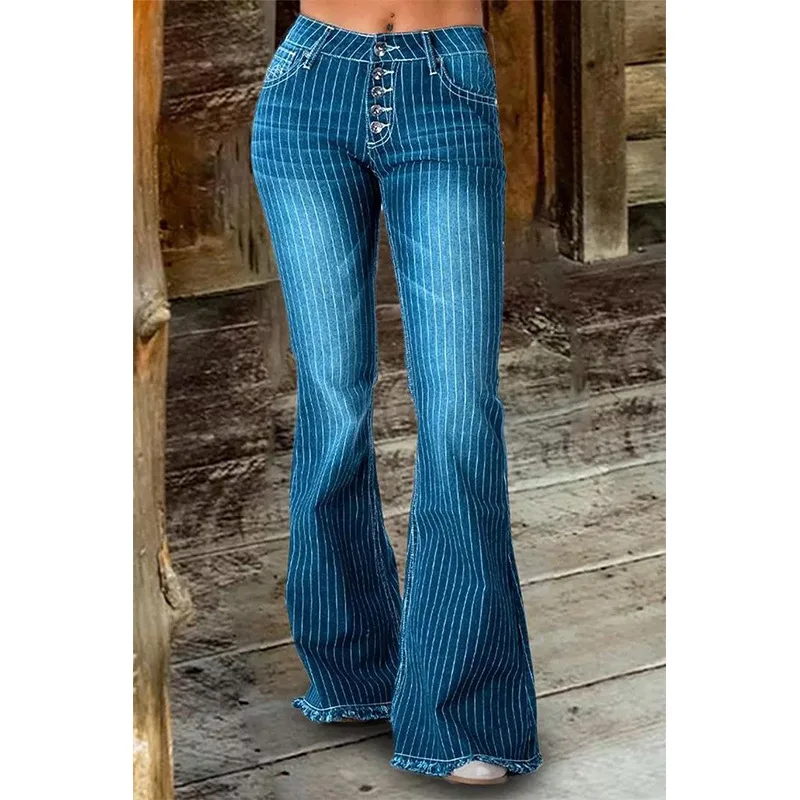 Fashion Jeans for Women Loose Pants Stripes Casual Trousers Printed High Waist Sport Long Wide Leg Pants Women Slouchy Jeans