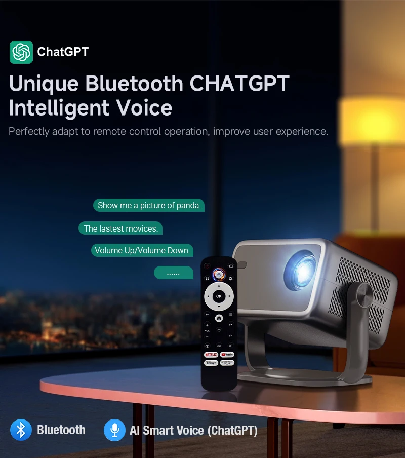 Android 13 Projector L018AA 4K Whale OS LCD Projector 320Ansi Lumens 1920X1080 Native Resolu Free 230° Intelligent Image Correct