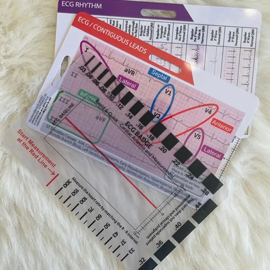 Ruler Card for ECG/EKG Interpretation, Portable Pocket ECG EKG Reference Guide with Sheath, Emergency tool Self Measuring