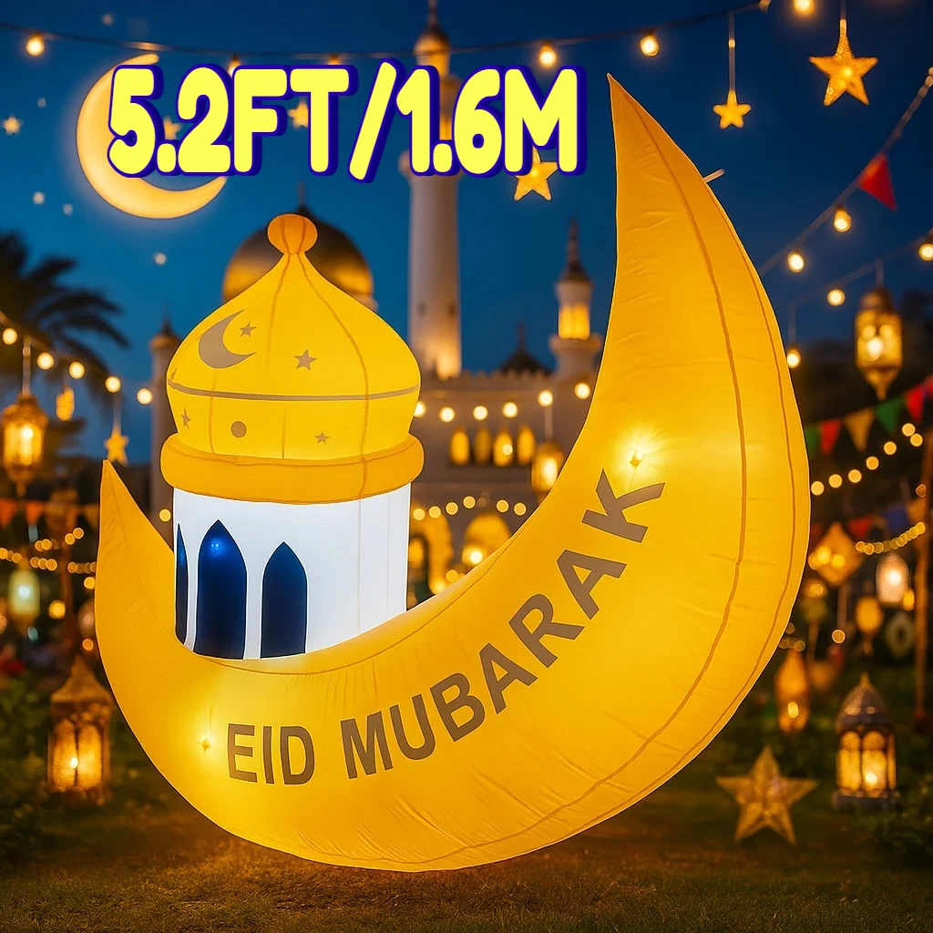 5.2ft/1.6m brinquedo inflável muçulmano ramadan festival diy decoração com eid lua torre quintal led luz ornamento presente do feriado decoração
