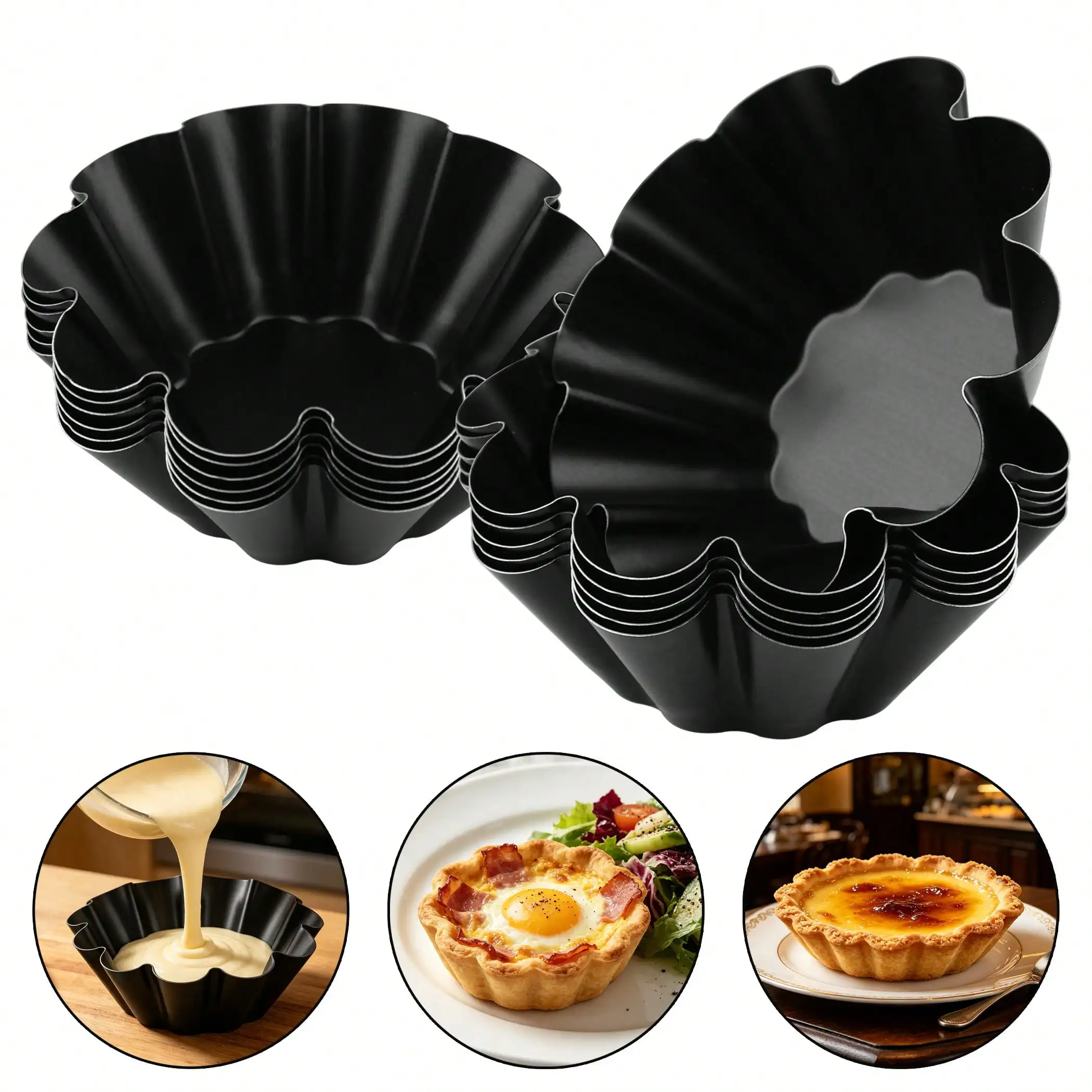 Non-Stick Flower Shaped Tart Pan, Reusable Carbon Steel Baking Mold for Tarts, Large Egg Tart Mold, High Quality, Mooncake Mold