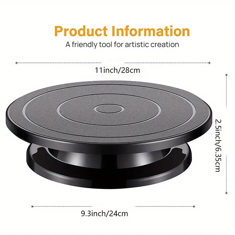 11 Inch Spinning Turntable Engraving Wheels Spinning Cake Turntable Black Painting Turning Table Lightweight Holder For Painting