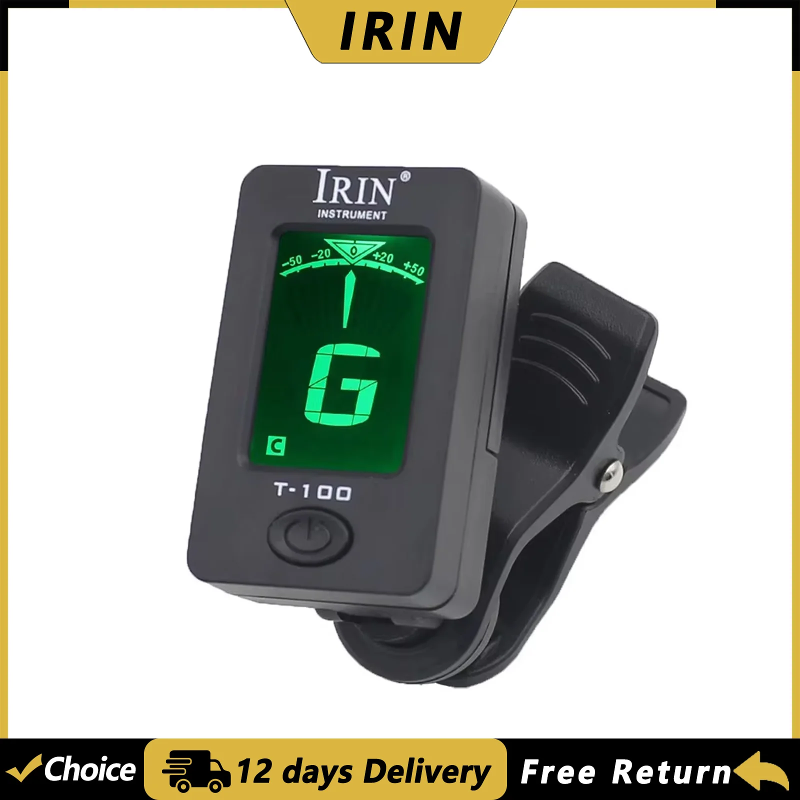 IRIN T-100 Guitar Tuner Digital Clip-On Tone Tuner for Electric Guitar Bass Violin Ukulele Universal 360Degree Rotatable