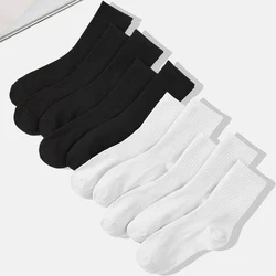 10 Pairs Women Black White Solid Color Socks Simple Fashionable Versatile Socks Lightweight Comfortable Casual Mid Length Socks