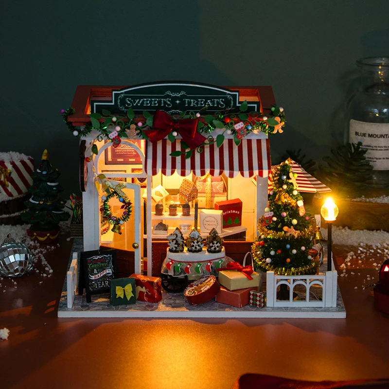 Diy kit de casa de boneca em miniatura mini kit de construção de casa de bonecas com artesanato led para adultos presente de aniversário de natal para meninos meninas casa