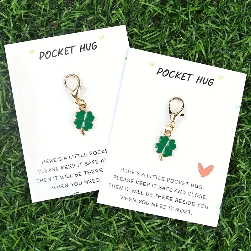 10 porte-clés trèfle à quatre feuilles porte-bonheur avec cartes de poche inspirantes, cadeaux de fête, pendentif pour sac à main, clé de voiture, encouragement