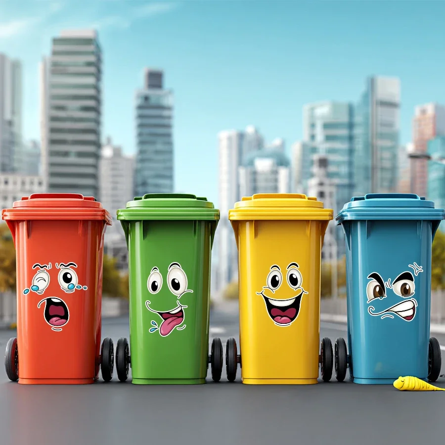 Funny Smiley Face Trash Can Stickers - Cartoon Kids Room Decor Removable Waterproof Vinyl Decals Funny Kitchen/Bathroom