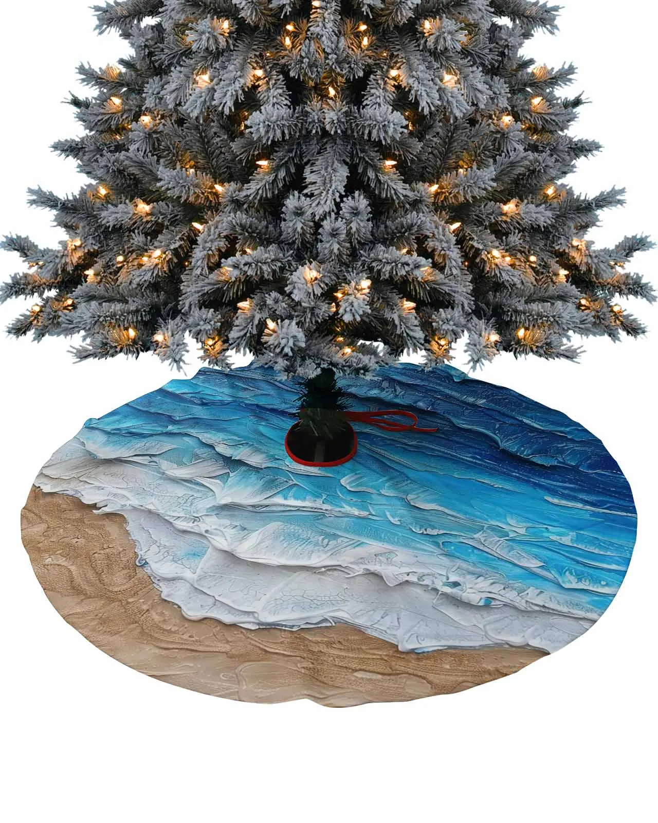 Ocean Waves Beach Christmas Tree Creative Printed Tree Bottom Decoration Festival Party Tree Skirt