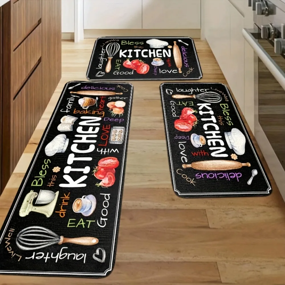 

Kitchen Rug Set 2/3pcs Kitchen Pads Food Ingredients Carpet Flannel Material Non-Slip for Kitchen Bathroom Living Room, Bedroom