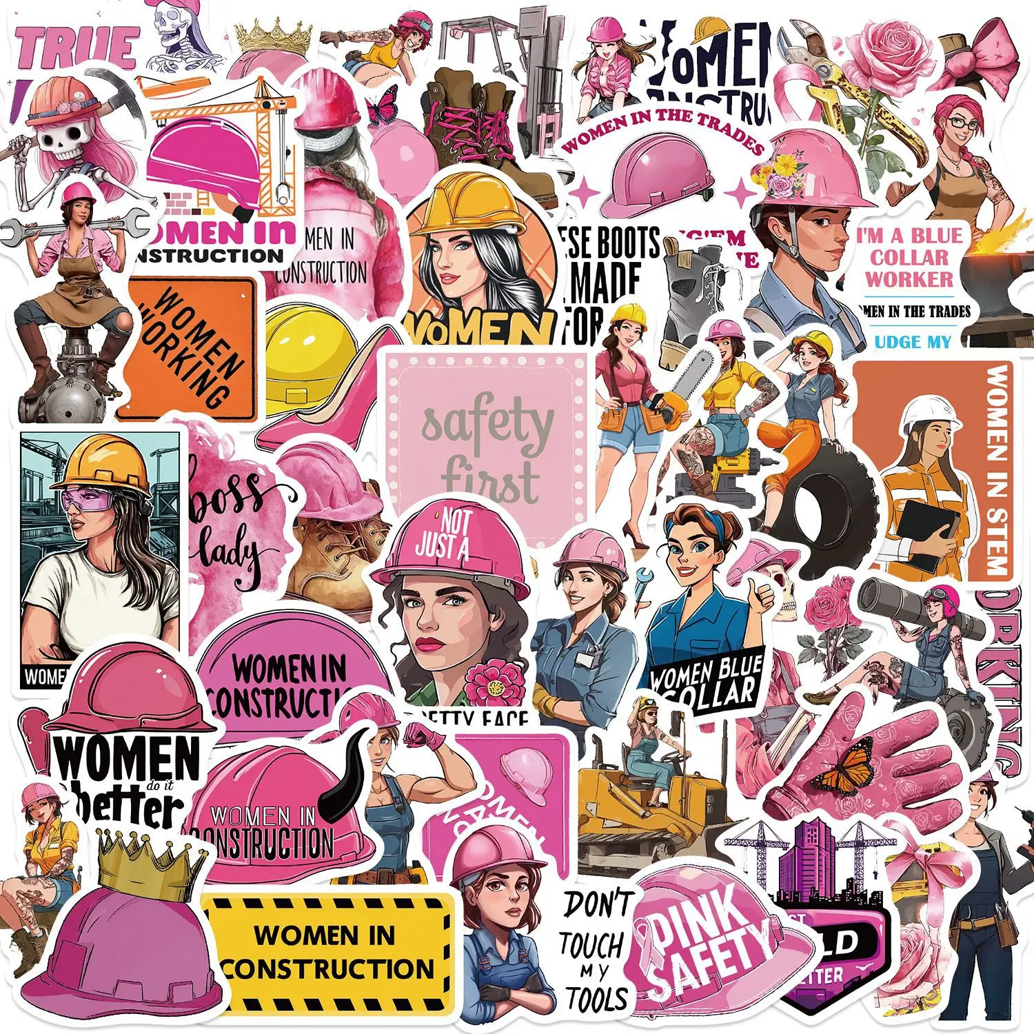 

50 шт. крутых наклеек для женских касок, подарки для женщин-строительниц, забавные наклейки на шлем для девушек | Наклейки на каски для женщин-рабочих синего тонов