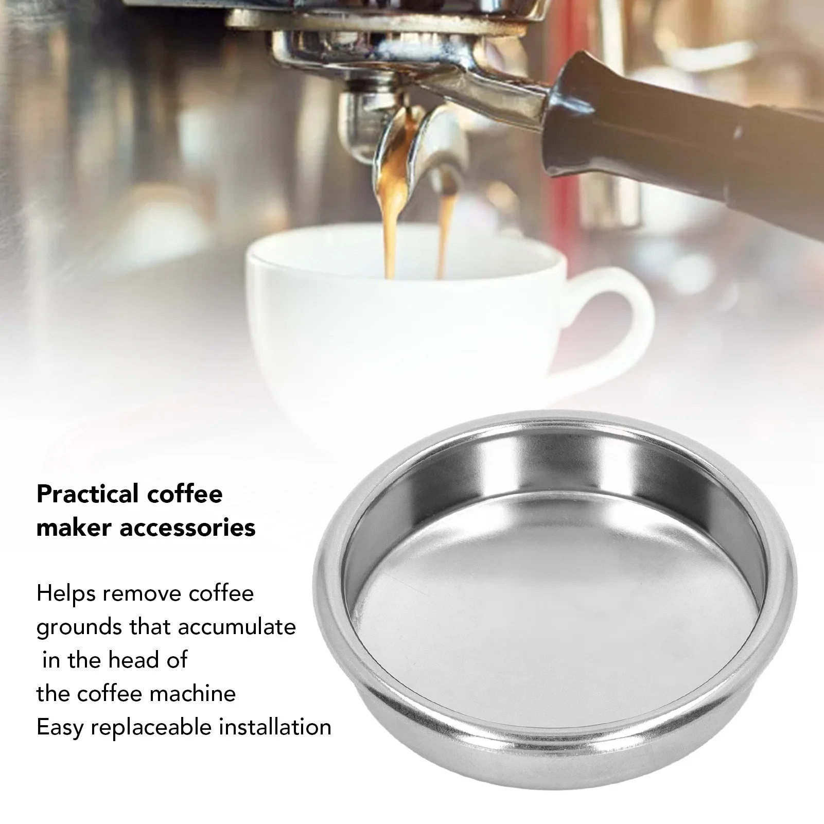 Blind Filter Stainless Steel Wear Resistant Rust Proof 2.3in Coffee Machine Backflush Insert Blind Filter for Home