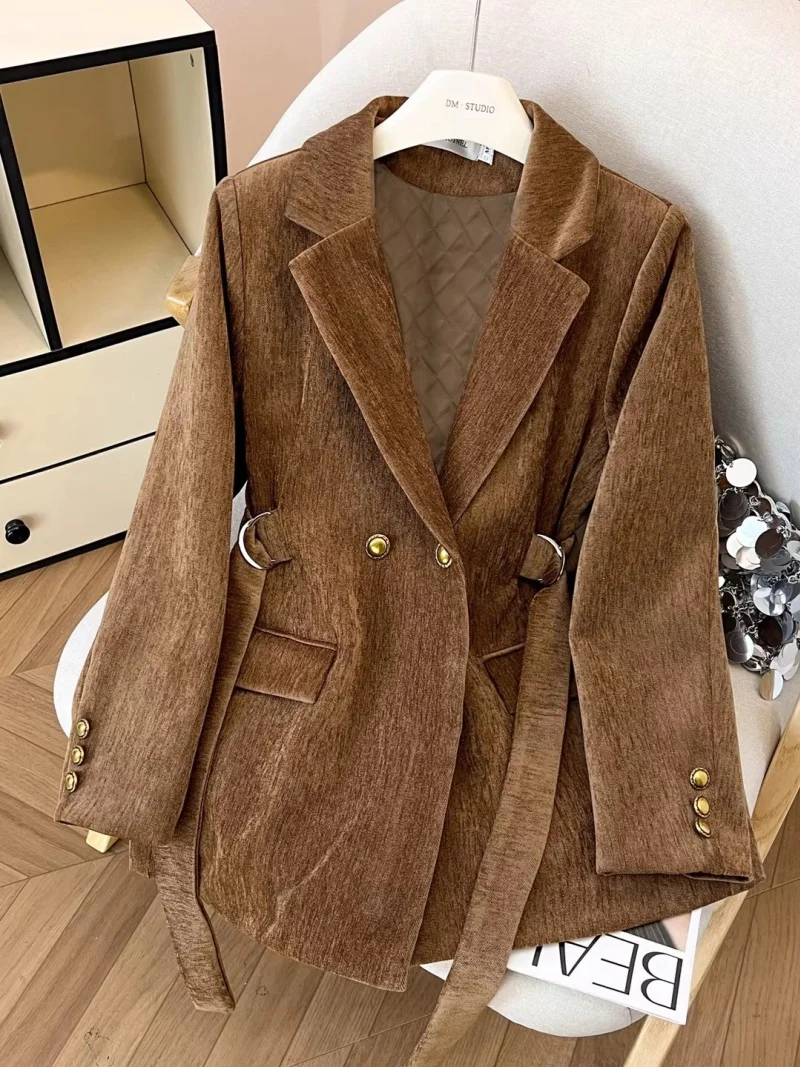 Women's Office Chenille Blazer Jacket, Oversized Comfort Casual & Smart Coat, Warm Thick Tweed-Like Outerwear W2080