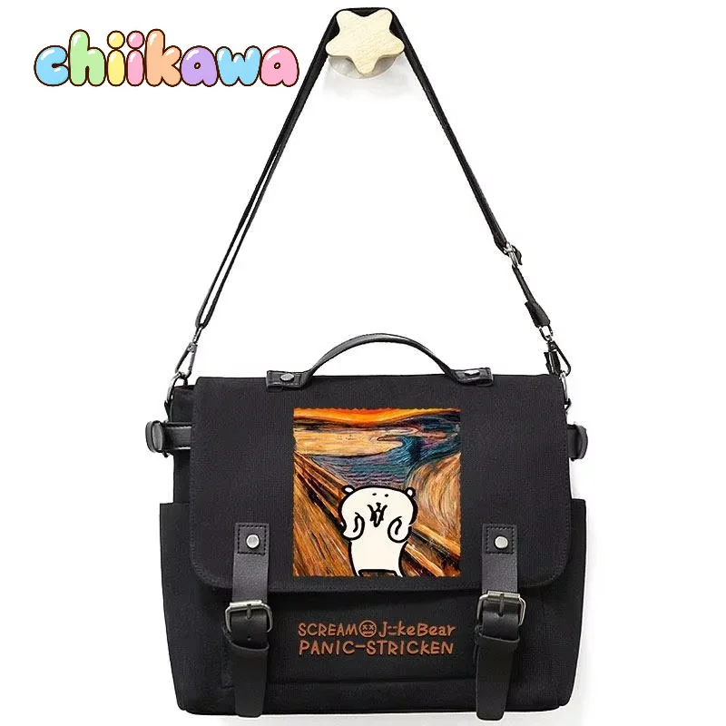Kawaii Chiikawa Joke Bear Canvas Crossbody Shoulder Bag Thickened Fabric Wear-resistant Multi Pocket Organizer Simple For Daily