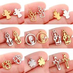 5Pcs/Lot Angel/Jesus/Cross/Heart/Virgin Mary Charms Stainless Steel Religious Necklace Pendants Craft DIY Jewelry Making Finding