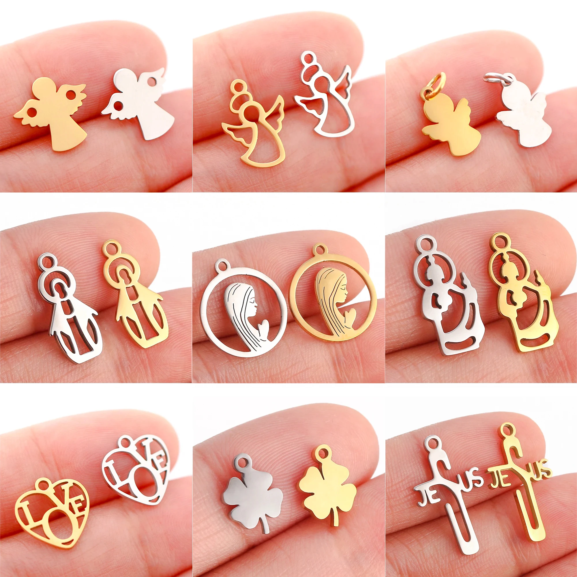 5 sztuk/partia anioł/Jesus/krzyż/serce/Virgin Mary Charms religijny naszyjnik ze stali nierdzewnej wisiorki Craft DIY tworzenia biżuterii znalezienie