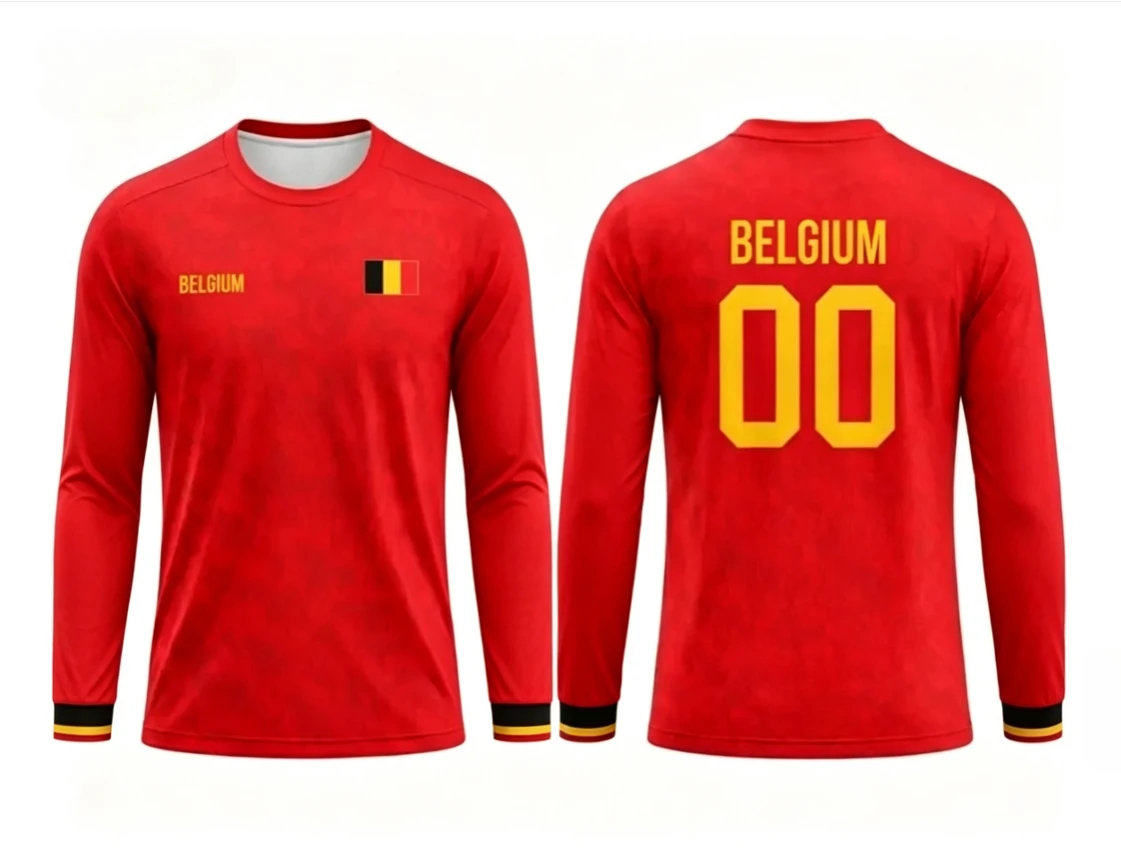 2026 new Belgian round neck long sleeved football jersey with fashionable print for both men and women, versatile for daily use view 4