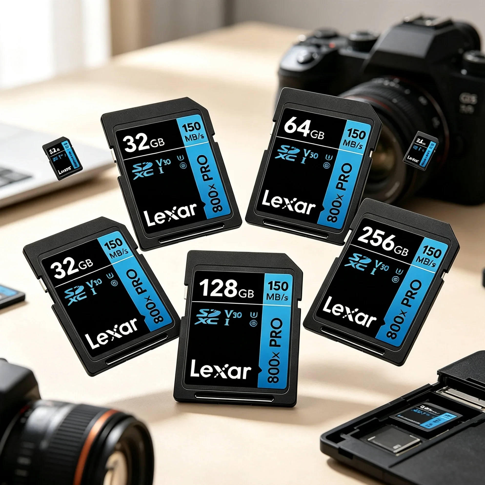 Lexar 256GB SD Card SDXC UHS-I 800x Pro 150MB/s Read V30 U3 Class 10 3D NAND Flash Memory Card for Mirrorless Camera 4K Video