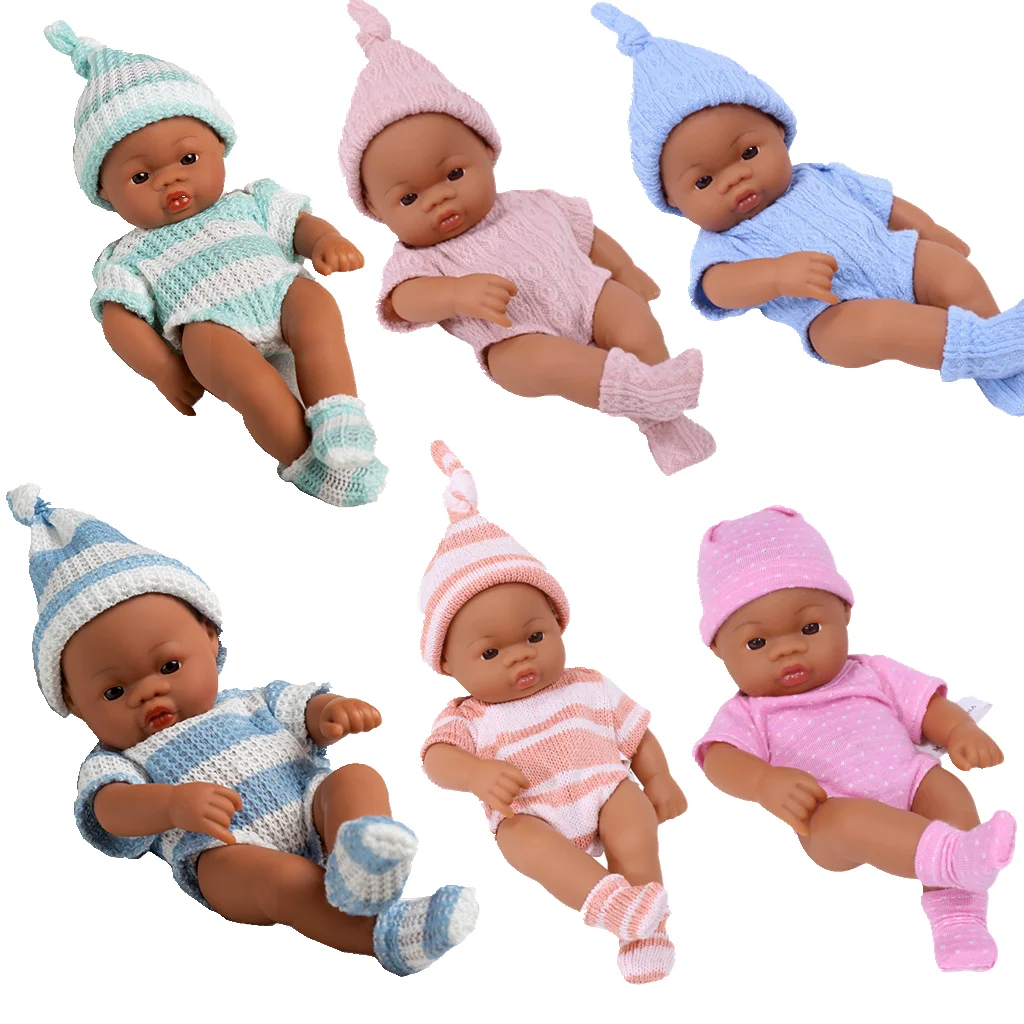 20cm 7inch Mini Reborn Dolls Vinyl Brown Skin Full Body Baby Doll Lifelike Soft Reborn Toddler Doll Baby Doll For Girls Toys