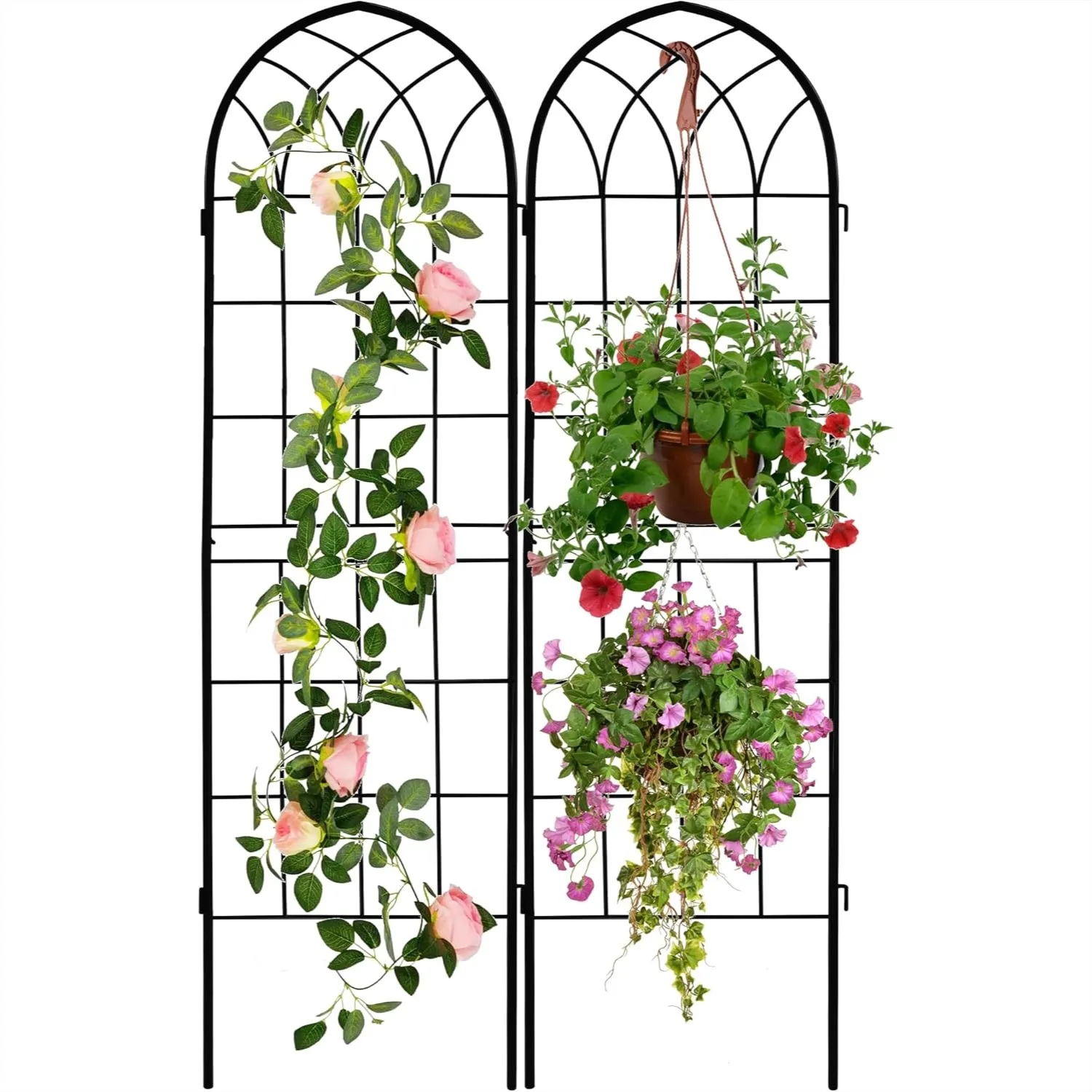 

2 Pack 71x20in Rustic Iron Arch Garden Trellis for Climbing Plants, Black Metal Coating – Durable Support for Roses, Vines,