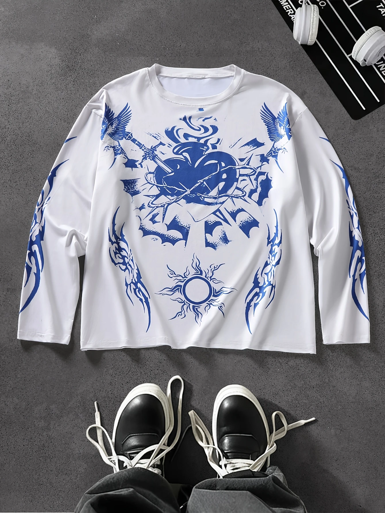T-shirt à manches longues imprimé Y2K Dark Thorn Love, style gothique urbain, motif soleil, coupe ample, pour hommes et femmes, haut décontracté à capuche