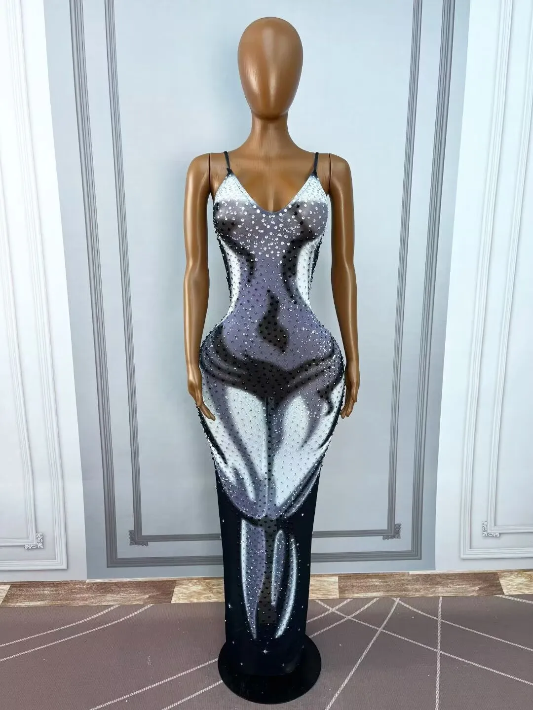 Special Designed Shining Rhinestones V-neck Suspenders Dress Women Birthday Party Celebrate Holiday Outfit Photo Shoot Gowns view 6