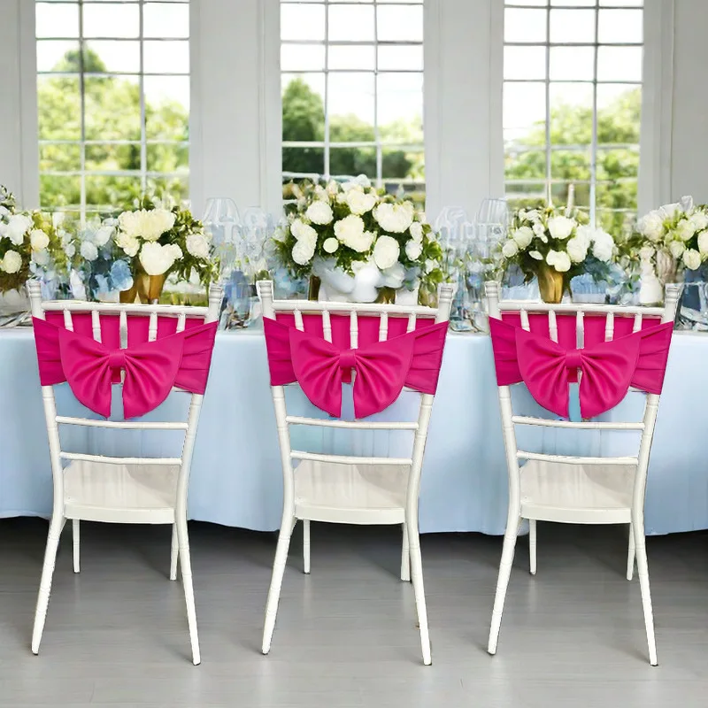 

New Sashes Elastic Bow Chair Sashes Bows Back Covers for Wedding Party Hotel Banquet Event Decora Wholesale Satin Chairs Bows