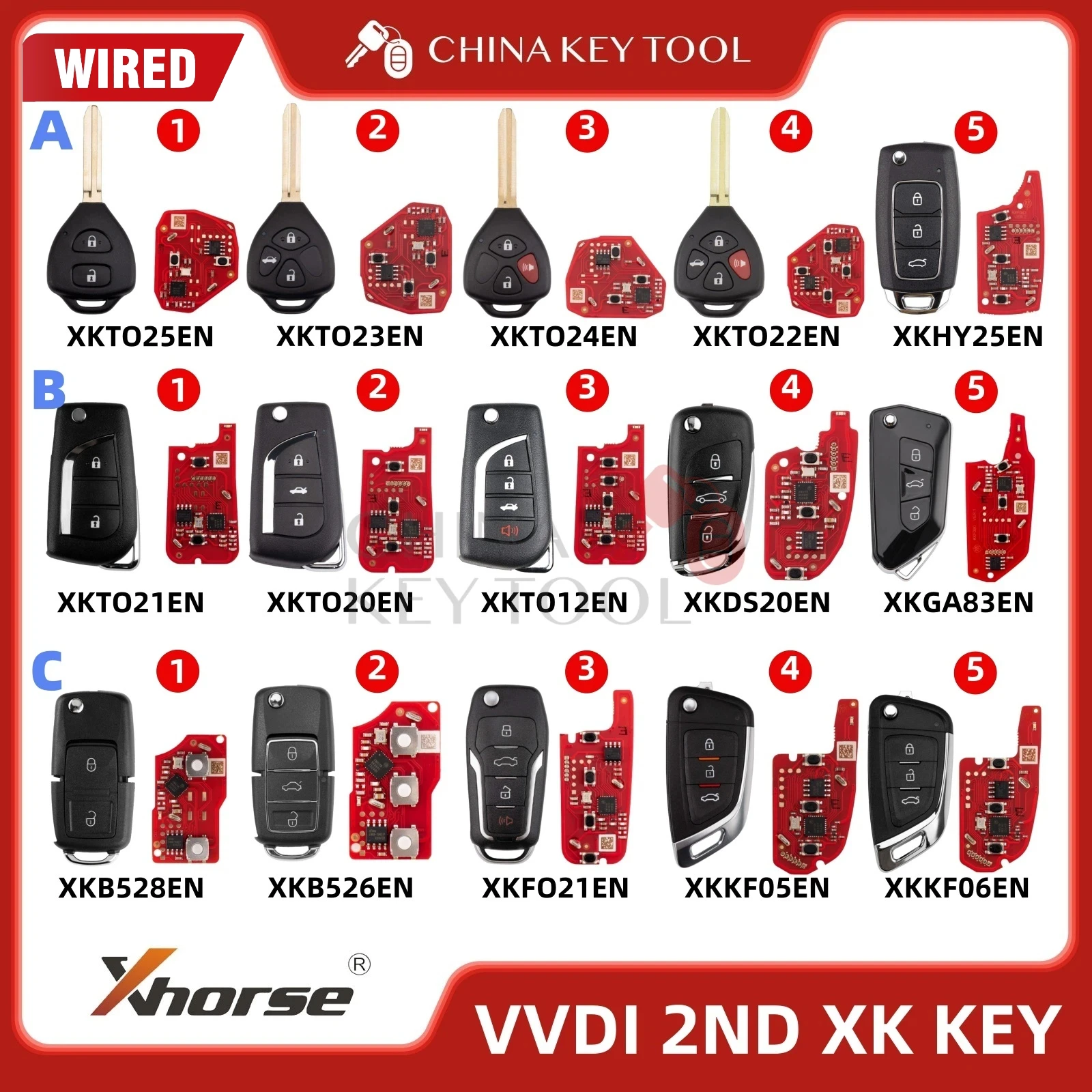 Xhorse 2nd Generation Wire Remote Key for Toyota Style Flat 2 Buttons XKTO25EN XKTO23EN XKTO24EN XKTO22EN XKHY25EN XKTO21EN