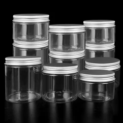 150/200/250ml Empty Plastic Clear Cosmetic Jars Makeup Container Clear Jar Food Airtight Storage Jars with Aluminum Lids