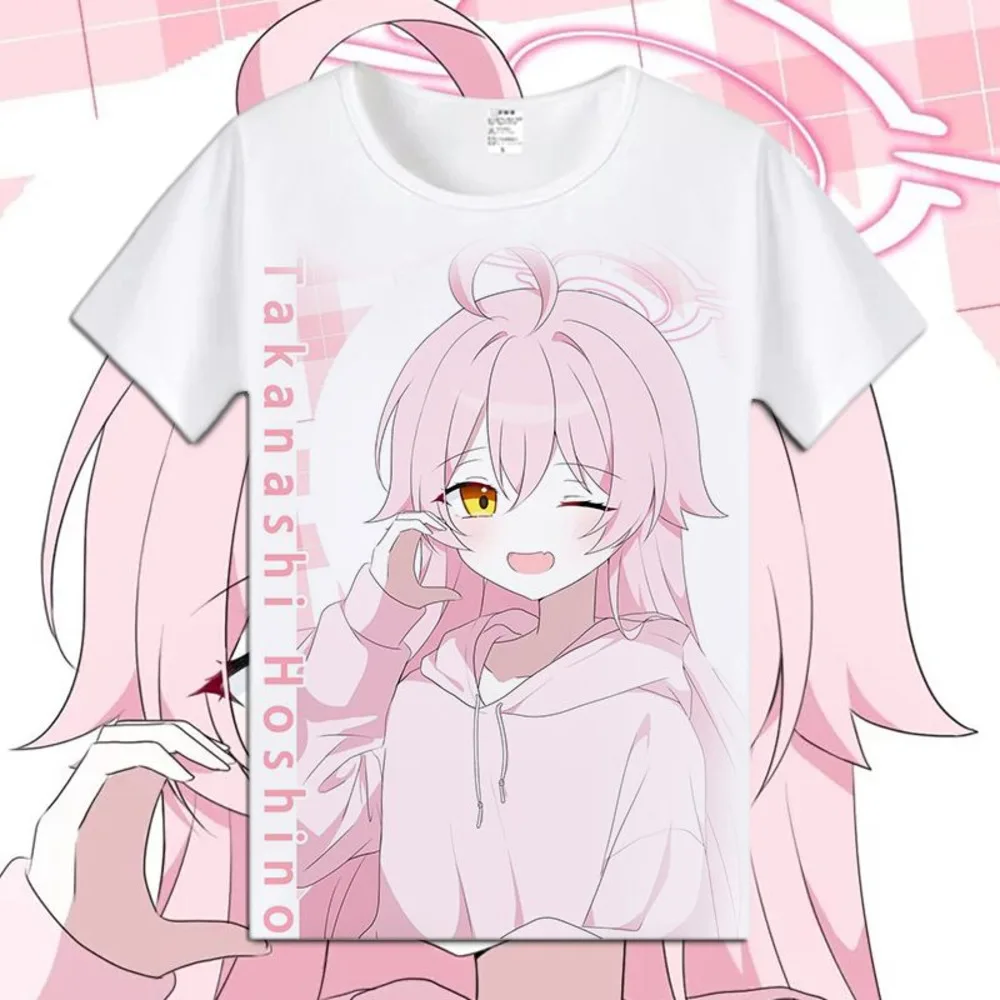 

2024 Summer New Simple Fashion Anime Blue Archive Takanashi Hoshino Round Neck Short Sleeve T-Shirt Casual Daily Tops