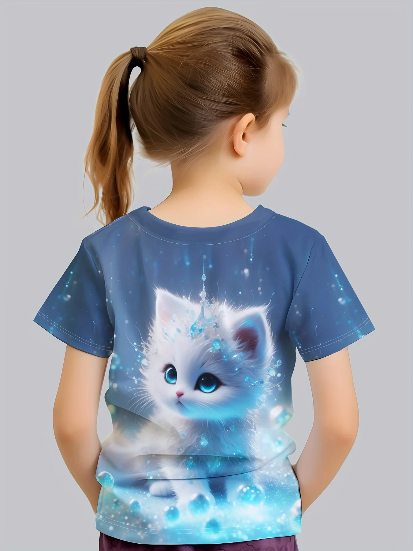Ropa de manga corta para niña, camiseta Kawaii con estampado de animales, Top de verano
