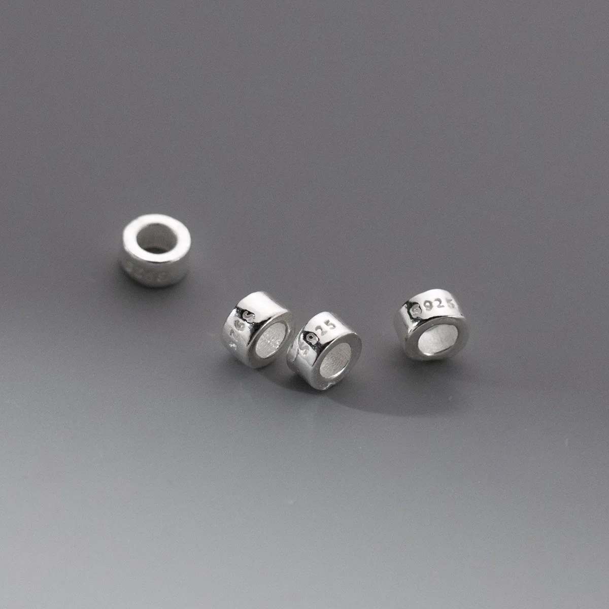 925 Silver Smooth Cylinder Spacer Beads Engraved 925 Silver Beads DIY Bracelet Necklace Jewelry Making Accessories