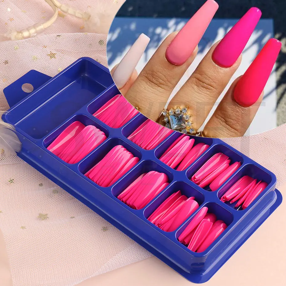 100 Stück künstliche Nägel zum Aufkleben, Acryl-Verlängerung, Coffin-Formen, Nagelspitzen, Gel-Nagellack, Sommer-Kunstnägel-Sets, Werkzeugsets – Detail 4