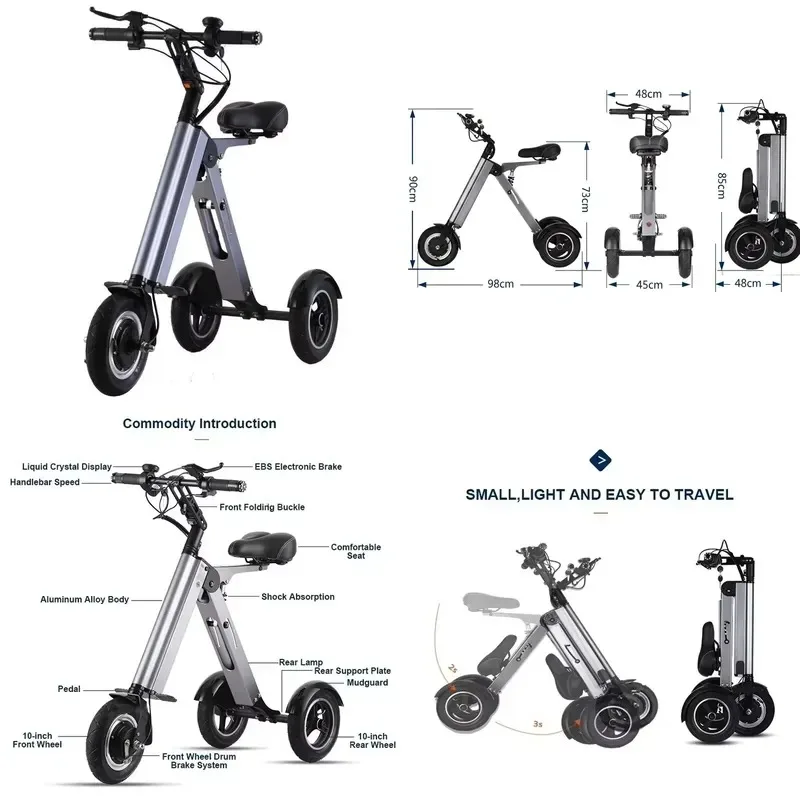 Custom Logo Heavy Duty Folding Electric Tricycle Mini Scooter 250W Battery Suitable for Elderly Safety Bike