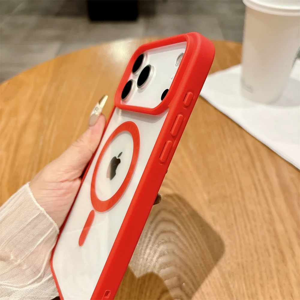 고급 투명 아크릴 강력 자석 아이폰 17 16E 15 14 13 12 Pro Max Plus 무선 충전 보호 케이스