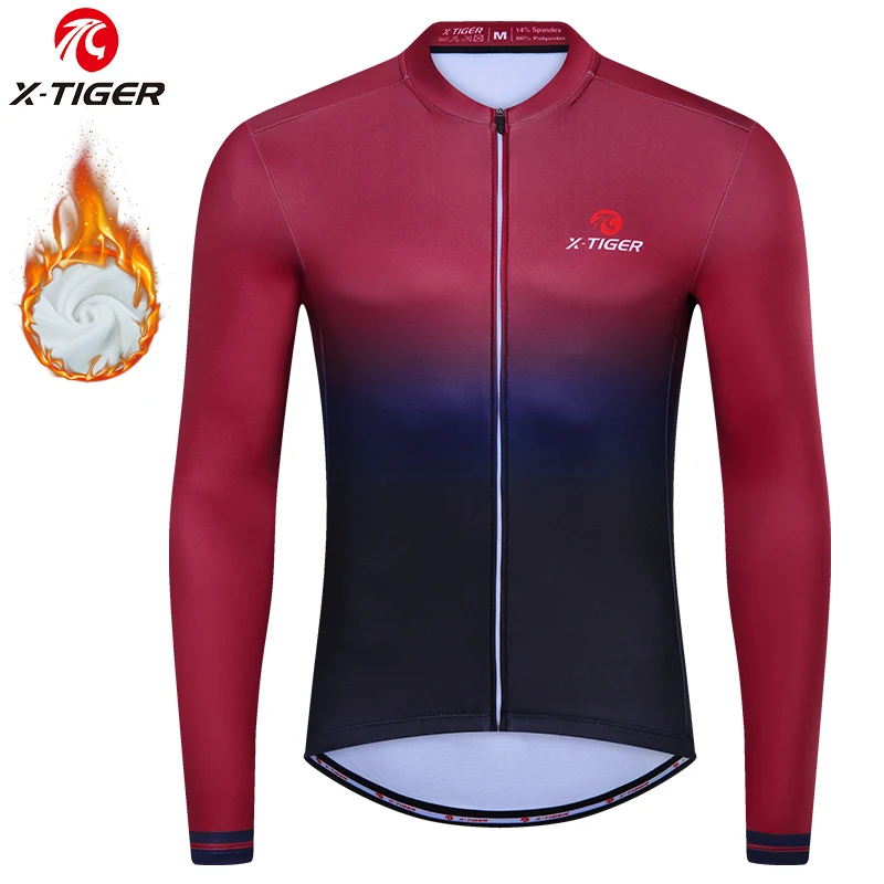 X-TIGER Winter Thermal Cycling Jersey Men Women Cycling Jersey  Fashion Bike Jersey Pro High Quality Long Cycling Shirt MTB Road