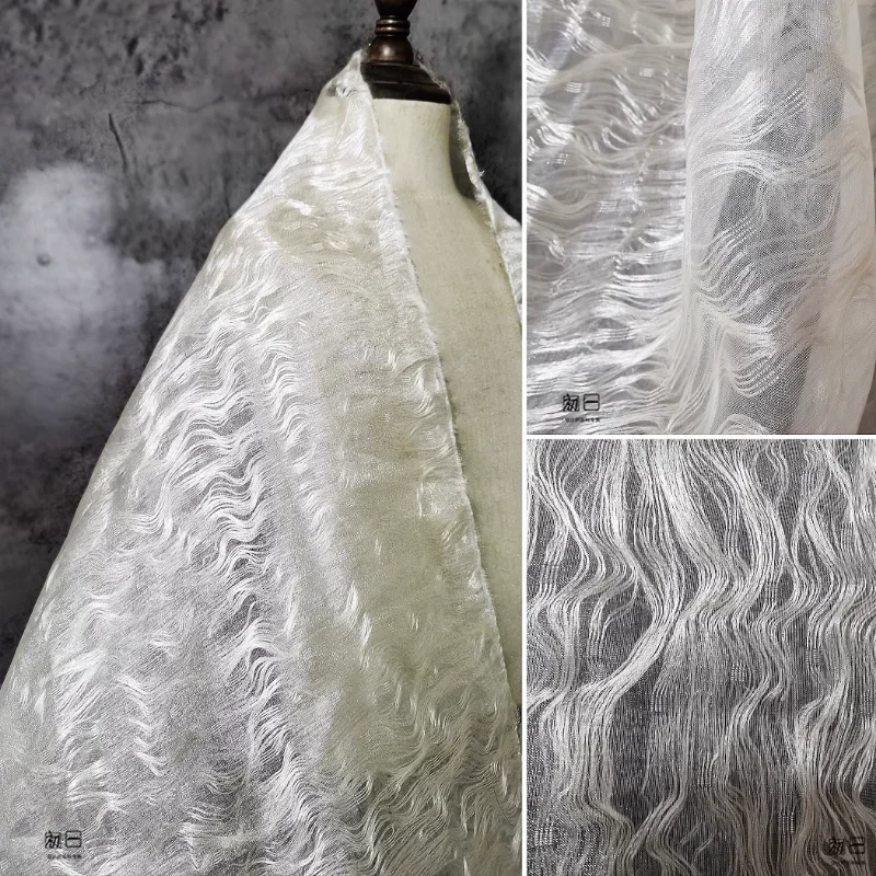 

Бежевая многослойная нить, струящаяся текстура, сетчатая ткань, свадебное платье, дизайнерская одежда для шитья, оптовая продажа, ткань