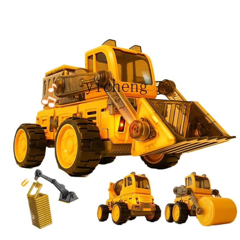 Tqh Engineering Vehicle for Children Suit Crane Excavator Boy Toy Large Cement Stirring Soil Pushing Road Car