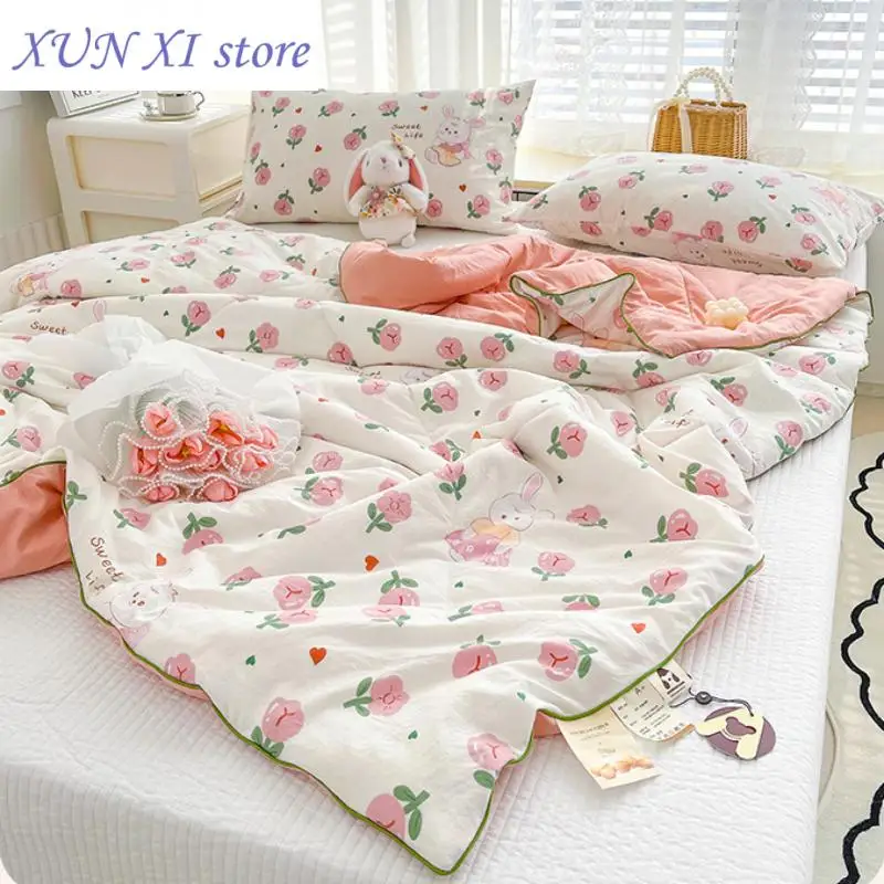 Quilt Double Layer Yarn Soybean Fiber Mother And Baby Grade Soft Glutinous Summer Cool Quilt Comfortable Breathable Home Textile