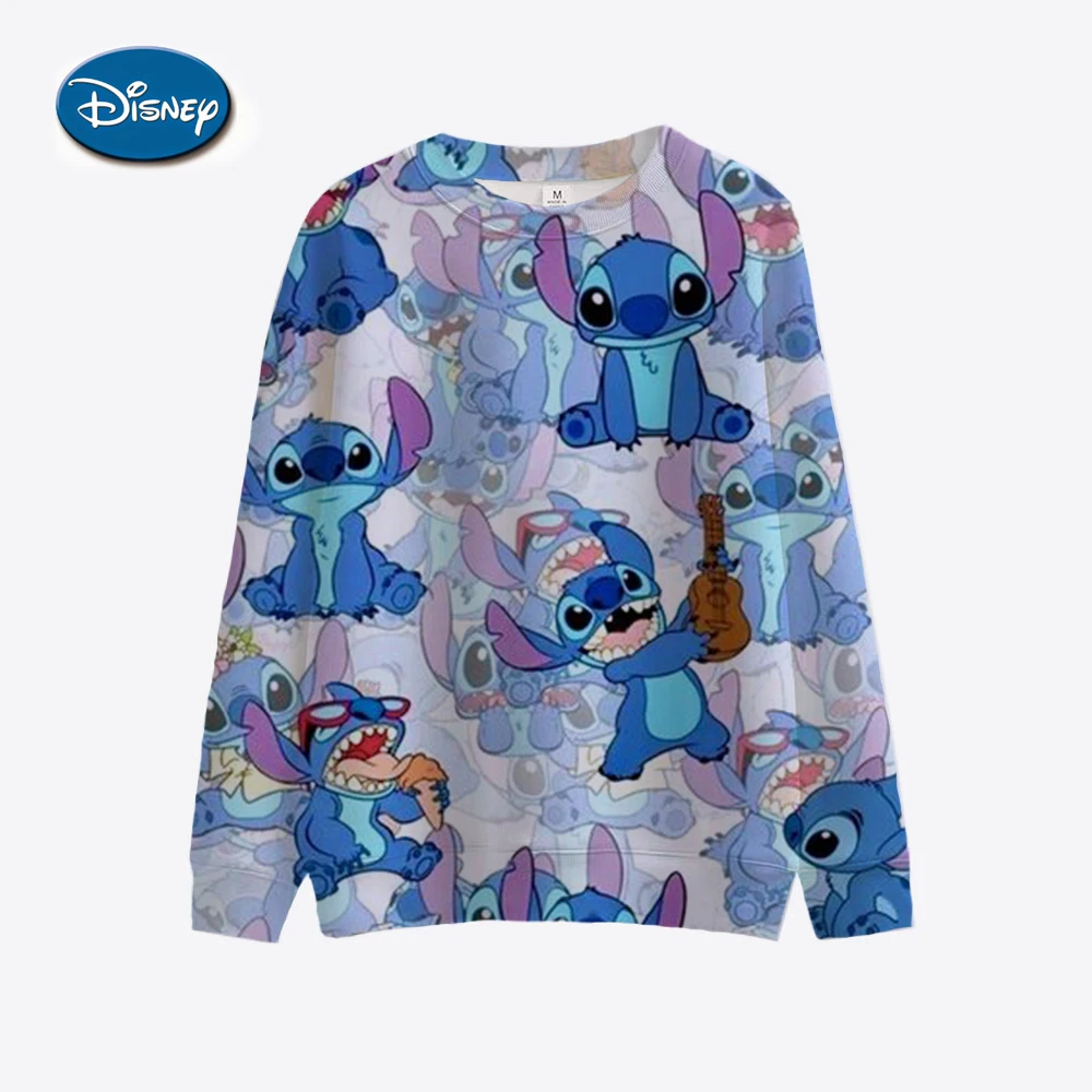 Ladies\' Disney Stitch printed sweatshirt, spring and autumn round neck pullover, Korean loose fitting clothing, retro Harajuku K