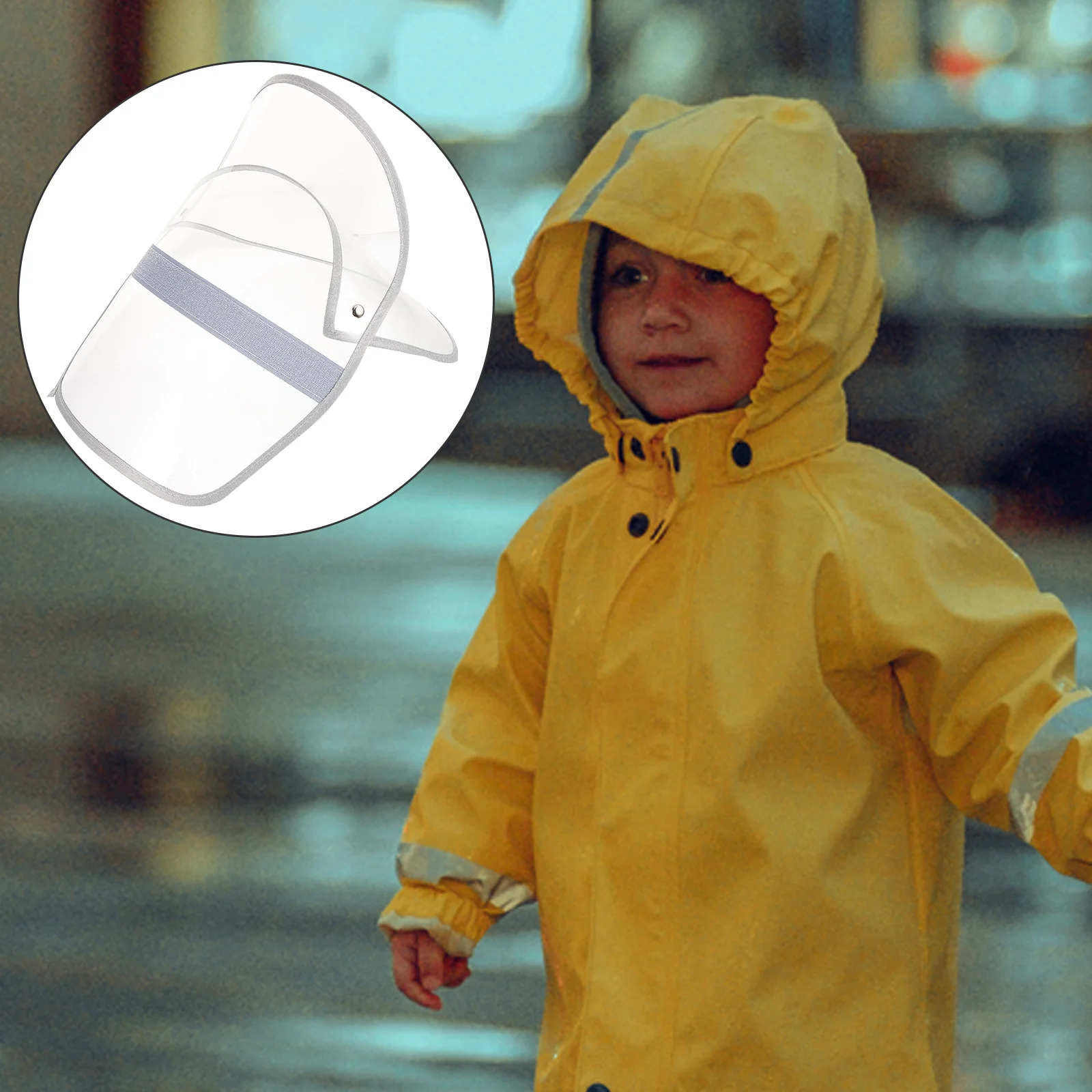 Face Covering and Waterproof Raincoat Hat Visor Cap Shield Protection for Detachable Mask Clear Brim Transparent Poncho