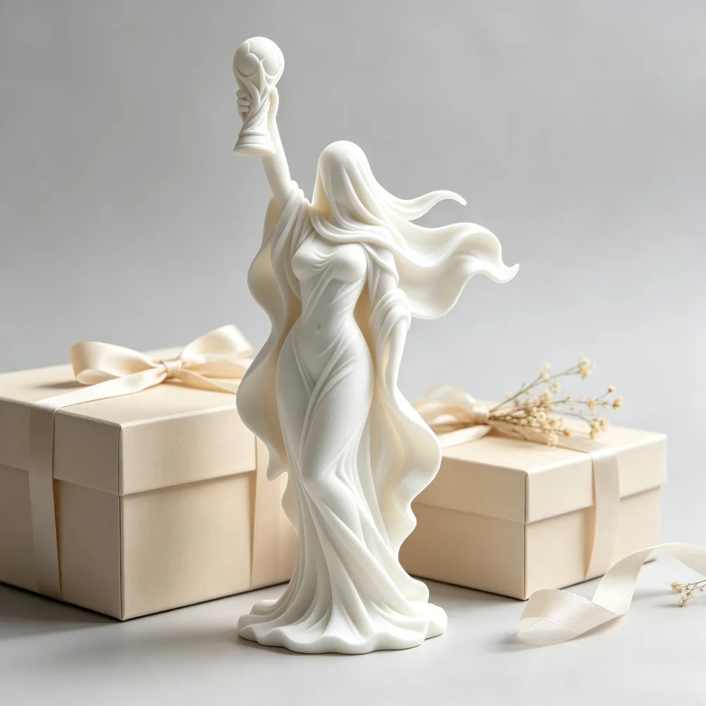 Veiled Victory Goddess Figurine with Championship Cup PLA 3D Printed Sculpture Flowing Dress Tabletop Ornament Home Decor Gift