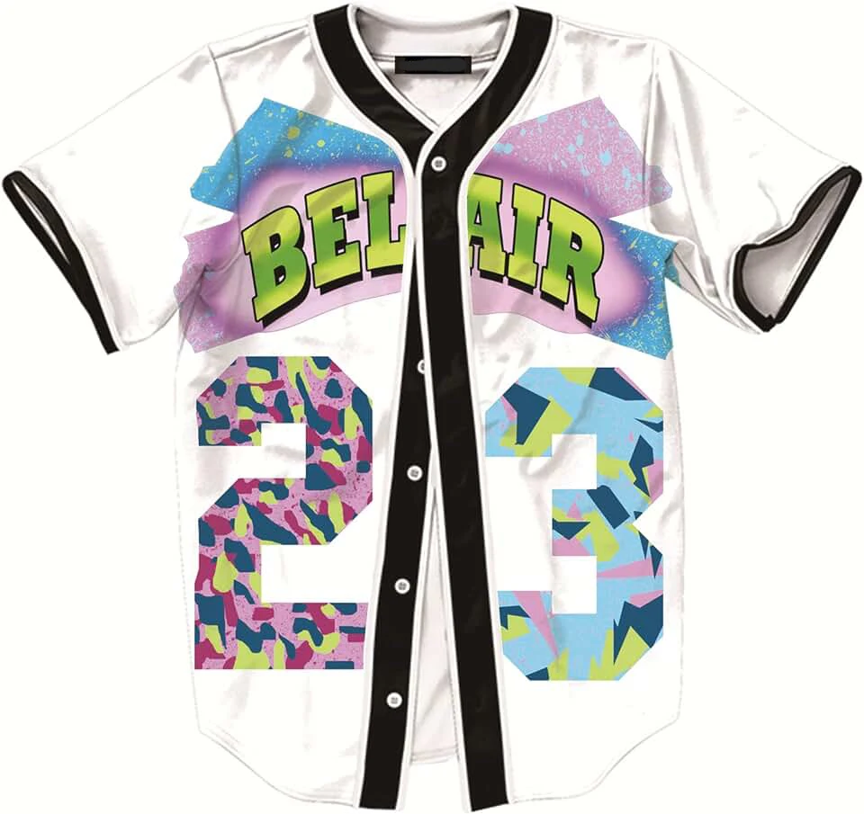 Camisa de béisbol con estampado Digital para hombre, camisa de manga corta grande de un solo pecho, estilo callejero, Y2k, Hip Hop No. 23, MB27