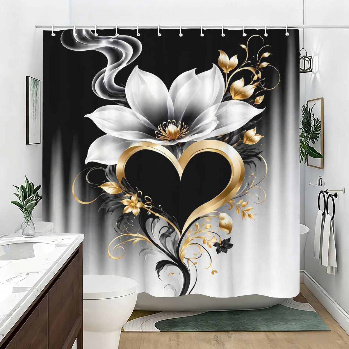 Artistic Floral & Butterfly Pattern Polyester Bathtub Curtain - Stylish Bathroom Decor, Unique Printed Shower Curtain for Home