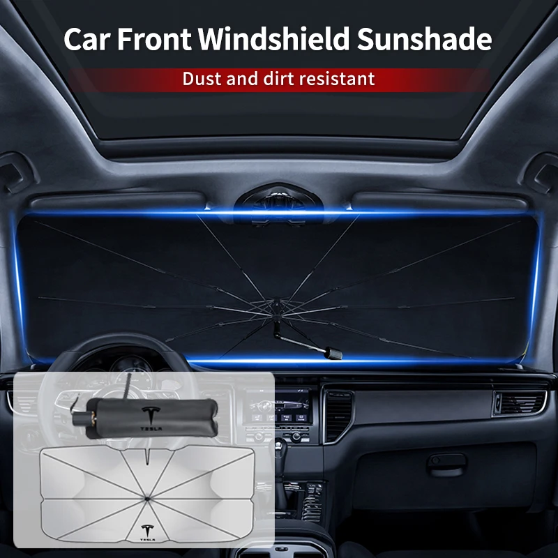

Car Parasol Car Front Windshield Visor Sunshade with 360°Rotation Bendable Handle For Tesla Model 3 Y S X 2021 Roadster Cybertru