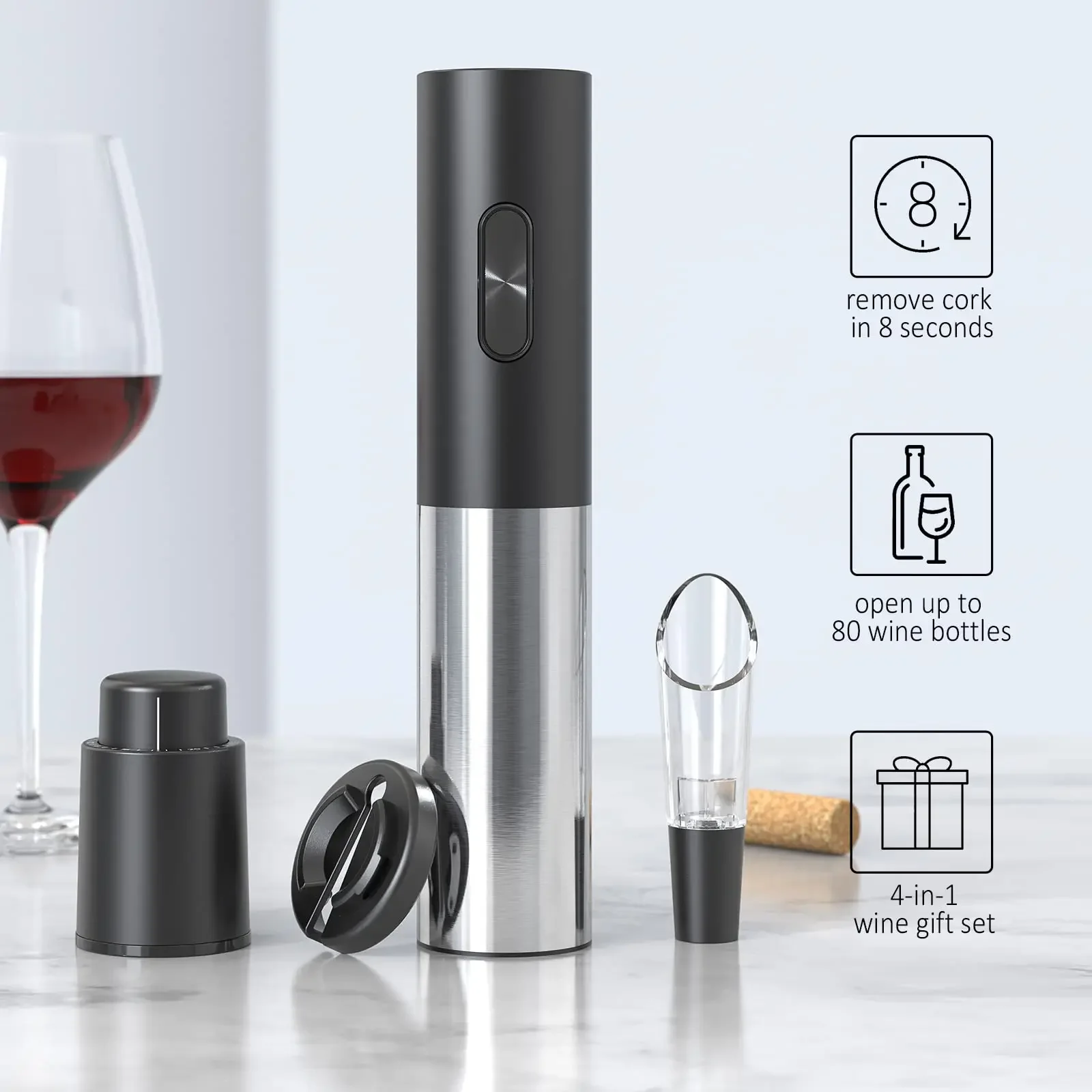 

Portable Electric Red Wine Corkscrew Set For Gift USB Rechargeable Automatic Bottle Opener with Foil Cutter Pourer Kitchen Tool